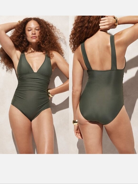 J. Crew Other - NWT J.Crew Ruched V-Neck One-Piece Swimsuit SZ 12 Cool Cypress